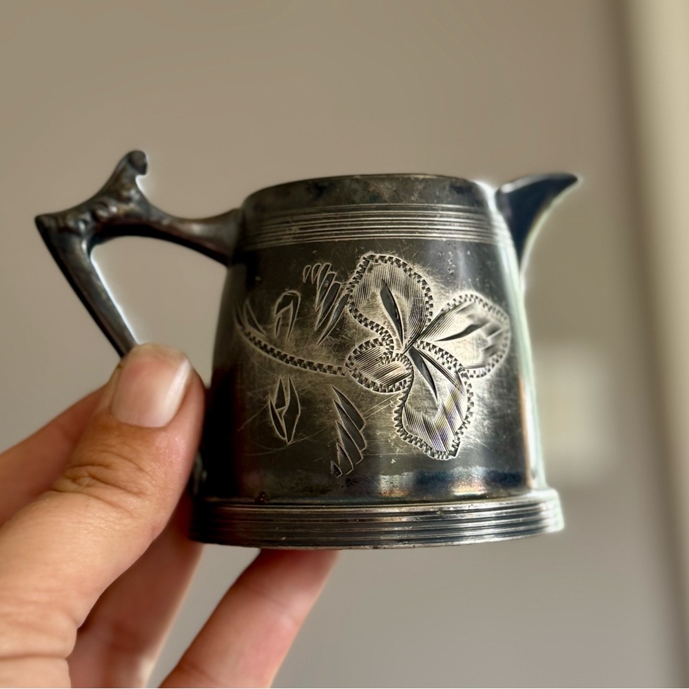 Antique Hand Crafted Silver Floral Accent Pitcher